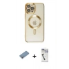 MARSİLYAN™- iPhone 12 Pro Max Kılıf Nova Işık Özel Seri - Şeffaf Uv Polymer Nano Ekran Koruyucu + Gümüş Shine Kamera Lens Koruma Cam