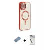 MARSİLYAN™- iPhone 12 Pro Max Kılıf Nova Işık Özel Seri - Şeffaf Uv Polymer Nano Ekran Koruyucu + Gümüş Shine Kamera Lens Koruma Cam