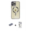 MARSİLYAN™- iPhone 12 Pro Max Kılıf Nova Işık Özel Seri - Şeffaf Uv Polymer Nano Ekran Koruyucu + Mavi Renkli Kamera Lens Koruma Cam