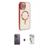 MARSİLYAN™- iPhone 12 Pro Max Kılıf Nova Işık Özel Seri - Şeffaf Uv Polymer Nano Ekran Koruyucu + Neon Fosforlu Kamera Lens - SI