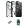 MARSİLYAN™- iPhone 12 Pro Max Kılıf Nova Işık Özel Seri - Siyah 18D Cam Ekran Koruyucu + Shine Kamera Lens Koruma Cam - GI