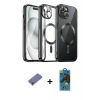 MARSİLYAN™- iPhone 12 Pro Max Kılıf Nova Işık Özel Seri - Siyah 18D Cam Ekran Koruyucu + Gold Metal Kamera Lens Koruma Cam