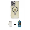 MARSİLYAN™- iPhone 12 Pro Max Kılıf Nova Işık Özel Seri - Siyah 18D Cam Ekran Koruyucu + Gold Shine Kamera Lens