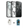 MARSİLYAN™- iPhone 12 Pro Max Kılıf Nova Işık Özel Seri - Siyah 18D Cam Ekran Koruyucu + Gold Shine Kamera Lens