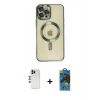 MARSİLYAN™- iPhone 12 Pro Max Kılıf Nova Işık Özel Seri - Siyah 18D Cam Ekran Koruyucu + Gold Shine Kamera Lens
