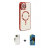 MARSİLYAN™- iPhone 12 Pro Max Kılıf Nova Işık Özel Seri - Siyah 18D Cam Ekran Koruyucu + Gold Shine Kamera Lens