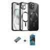 MARSİLYAN™- iPhone 12 Pro Max Kılıf Nova Işık Özel Seri - Siyah 18D Cam Ekran Koruyucu + Metal Kamera Lens Koruma Cam - KI