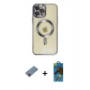 MARSİLYAN™- iPhone 12 Pro Max Kılıf Nova Işık Özel Seri - Siyah 18D Cam Ekran Koruyucu + Metal Kamera Lens Koruma Cam - KI