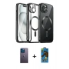MARSİLYAN™- iPhone 12 Pro Max Kılıf Nova Işık Özel Seri - Siyah 18D Cam Ekran Koruyucu + Neon Fosforlu Kamera Lens - MI