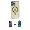 MARSİLYAN™- iPhone 12 Pro Max Kılıf Nova Işık Özel Seri - Siyah 18D Cam Ekran Koruyucu + Neon Fosforlu Kamera Lens - TU