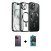 MARSİLYAN™- iPhone 12 Pro Max Kılıf Nova Işık Özel Seri - Siyah 18D Cam Ekran Koruyucu + Neon Fosforlu Kamera Lens - TU