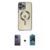 MARSİLYAN™- iPhone 12 Pro Max Kılıf Nova Işık Özel Seri - Siyah 18D Cam Ekran Koruyucu + Neon Fosforlu Kamera Lens - MI
