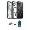 MARSİLYAN™- iPhone 12 Pro Max Kılıf Nova Işık Özel Seri - Siyah 18D Cam Ekran Koruyucu + Renkli Kamera Lens Koruma Cam - TU