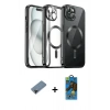 MARSİLYAN™- iPhone 12 Pro Max Kılıf Nova Işık Özel Seri - Siyah 18D Cam Ekran Koruyucu + Shine Kamera Lens Koruma Cam - SH