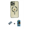 MARSİLYAN™- iPhone 12 Pro Max Kılıf Nova Işık Özel Seri - Siyah 18D Cam Ekran Koruyucu + Shine Kamera Lens Koruma Cam - SH