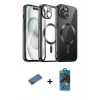 MARSİLYAN™- iPhone 12 Pro Max Kılıf Nova Işık Özel Seri - Siyah 18D Cam Ekran Koruyucu + Shine Kamera Lens Koruma Cam - GD