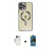 MARSİLYAN™- iPhone 12 Pro Max Kılıf Nova Işık Özel Seri - Siyah 18D Cam Ekran Koruyucu + Shine Kamera Lens - LT