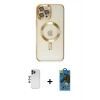 MARSİLYAN™- iPhone 12 Pro Max Kılıf Nova Işık Özel Seri - Siyah 18D Cam Ekran Koruyucu + Shine Kamera Lens - LT