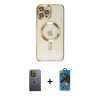 MARSİLYAN™- iPhone 12 Pro Max Kılıf Nova Işık Özel Seri - Siyah 18D Cam Ekran Koruyucu + Neon Fosforlu Kamera Lens - YL