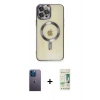 MARSİLYAN™- iPhone 12 Pro Max Kılıf Nova Işık Özel Seri - Siyah 20D Premium Cam Ekran Koruyucu + Neon Fosforlu Kamera Lens - MI