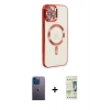 MARSİLYAN™- iPhone 12 Pro Max Kılıf Nova Işık Özel Seri - Siyah 20D Premium Cam Ekran Koruyucu + Neon Fosforlu Kamera Lens - MI