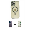 MARSİLYAN™- iPhone 12 Pro Max Kılıf Nova Işık Özel Seri - Siyah 20D Premium Cam Ekran Koruyucu + Neon Fosforlu Kamera Lens - MI