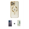 MARSİLYAN™- iPhone 12 Pro Max Kılıf Nova Işık Özel Seri - Siyah 20D Premium Cam Ekran Koruyucu + Neon Fosforlu Kamera Lens - MI