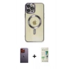 MARSİLYAN™- iPhone 12 Pro Max Kılıf Nova Işık Özel Seri - Siyah 20D Premium Cam Ekran Koruyucu + Neon Fosforlu Kamera Lens - TU