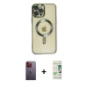 MARSİLYAN™- iPhone 12 Pro Max Kılıf Nova Işık Özel Seri - Siyah 20D Premium Cam Ekran Koruyucu + Neon Fosforlu Kamera Lens - TU