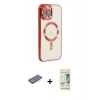 MARSİLYAN™- iPhone 12 Pro Max Kılıf Nova Işık Özel Seri - Siyah 20D Premium Cam Ekran Koruyucu + Renkli Kamera Lens Koruma Cam - MI