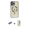 MARSİLYAN™- iPhone 12 Pro Max Kılıf Nova Işık Özel Seri - Siyah 20D Premium Cam Ekran Koruyucu + Renkli Kamera Lens Koruma Cam - PE