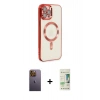 MARSİLYAN™- iPhone 12 Pro Max Kılıf Nova Işık Özel Seri - Siyah 20D Premium Cam Ekran Koruyucu + Neon Fosforlu Kamera Lens - SI