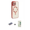 MARSİLYAN™- iPhone 12 Pro Max Kılıf Nova Işık Özel Seri - Siyah 20D Premium Cam Ekran Koruyucu + Renkli Kamera Lens Koruma Cam - TU