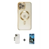 MARSİLYAN™- iPhone 12 Pro Max Kılıf Nova Işık Özel Seri - Siyah 34D Izgaralı Cam + Shine Kamera Lens - GD