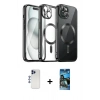 MARSİLYAN™- iPhone 12 Pro Max Kılıf Nova Işık Özel Seri - Siyah 34D Izgaralı Cam + Shine Kamera Lens - LT
