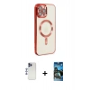 MARSİLYAN™- iPhone 12 Pro Max Kılıf Nova Işık Özel Seri - Siyah 34D Izgaralı Cam + Shine Kamera Lens - LT