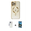MARSİLYAN™- iPhone 12 Pro Max Kılıf Nova Işık Özel Seri - Siyah 34D Izgaralı Cam + Shine Kamera Lens - LT