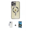 MARSİLYAN™- iPhone 12 Pro Max Kılıf Nova Işık Özel Seri - Siyah 34D Izgaralı Cam + Shine Kamera Lens - LT