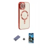 MARSİLYAN™- iPhone 12 Pro Max Kılıf Nova Işık Özel Seri - Siyah 34D Izgaralı Cam + Metal Kamera Lens Koruma Cam - GD