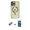 MARSİLYAN™- iPhone 12 Pro Max Kılıf Nova Işık Özel Seri - Siyah 34D Izgaralı Cam + Metal Kamera Lens Koruma Cam - KI