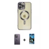 MARSİLYAN™- iPhone 12 Pro Max Kılıf Nova Işık Özel Seri - Siyah 34D Izgaralı Cam + Neon Fosforlu Kamera Lens - BZ