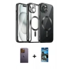 MARSİLYAN™- iPhone 12 Pro Max Kılıf Nova Işık Özel Seri - Siyah 34D Izgaralı Cam + Neon Fosforlu Kamera Lens - SI