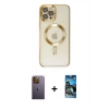 MARSİLYAN™- iPhone 12 Pro Max Kılıf Nova Işık Özel Seri - Siyah 34D Izgaralı Cam + Neon Fosforlu Kamera Lens - SI