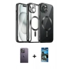 MARSİLYAN™- iPhone 12 Pro Max Kılıf Nova Işık Özel Seri - Siyah 34D Izgaralı Cam + Neon Fosforlu Kamera Lens - BZ