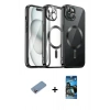 MARSİLYAN™- iPhone 12 Pro Max Kılıf Nova Işık Özel Seri - Siyah 34D Izgaralı Cam + Shine Kamera Lens Koruma Cam - PE