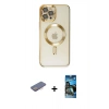 MARSİLYAN™- iPhone 12 Pro Max Kılıf Nova Işık Özel Seri - Siyah 34D Izgaralı Cam + Renkli Kamera Lens Koruma Cam - PE
