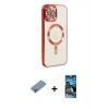 MARSİLYAN™- iPhone 12 Pro Max Kılıf Nova Işık Özel Seri - Siyah 34D Izgaralı Cam + Shine Kamera Lens Koruma Cam - GI