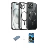 MARSİLYAN™- iPhone 12 Pro Max Kılıf Nova Işık Özel Seri - Siyah 34D Izgaralı Cam + Shine Kamera Lens Koruma Cam - GS