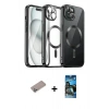 MARSİLYAN™- iPhone 12 Pro Max Kılıf Nova Işık Özel Seri - Siyah 34D Izgaralı Cam + Shine Kamera Lens Koruma Cam - SABE