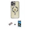 MARSİLYAN™- iPhone 12 Pro Max Kılıf Nova Işık Özel Seri - Siyah 34D Izgaralı Cam + Shine Kamera Lens Koruma Cam - SABE